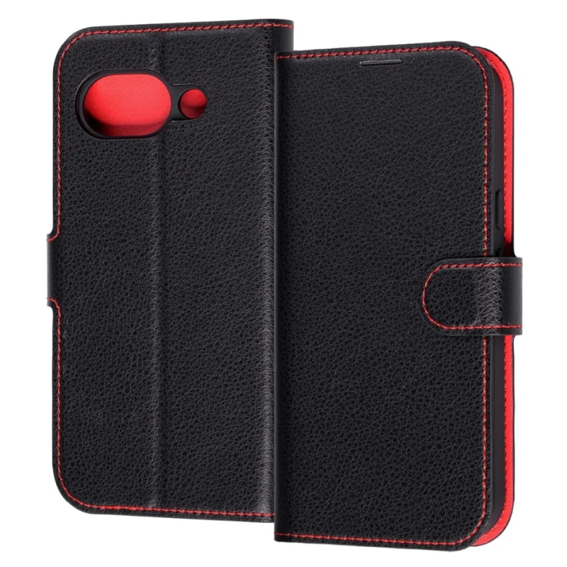 Black and red notebook-type smartphone case