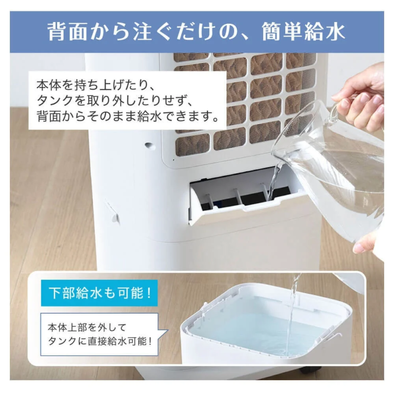 Easy water refilling from the back