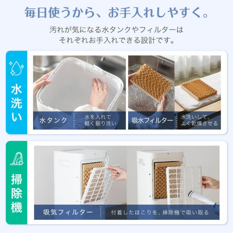 Easy to clean water tank and filters