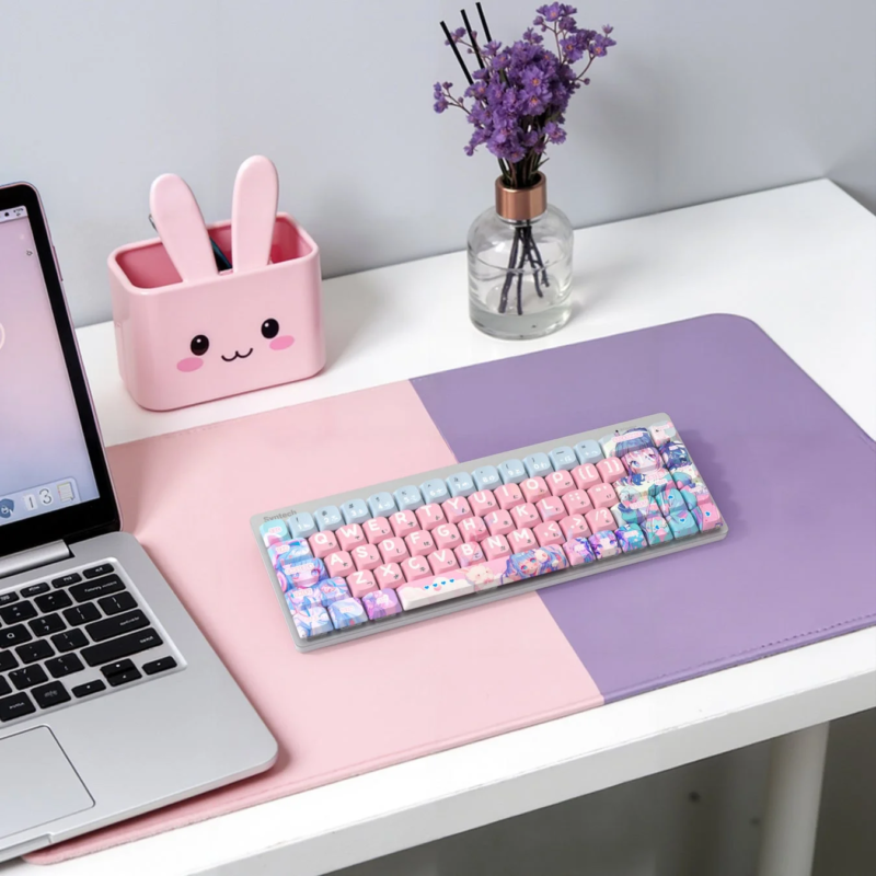 Rabbit-themed desk setup with notebook