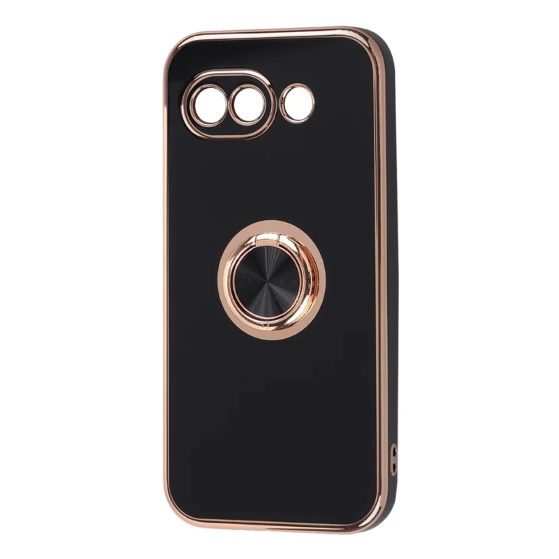 Black smartphone case with rose gold frame and ring