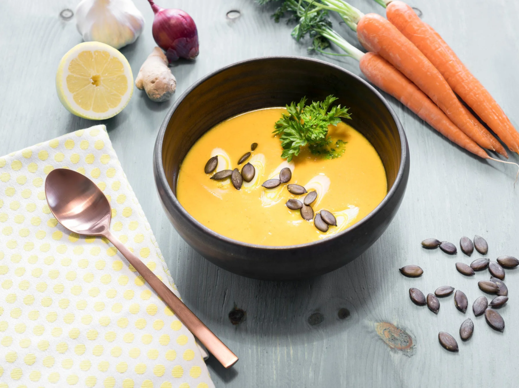 Orange soup with ingredients