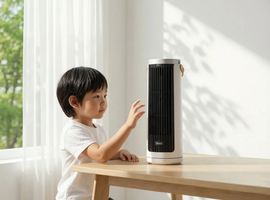 Child near fan