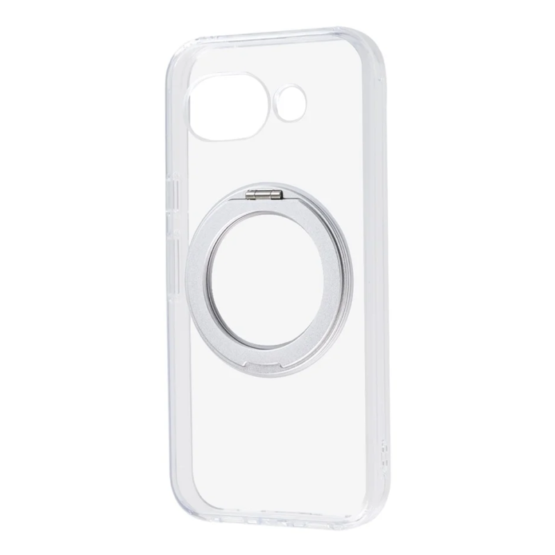 Transparent smartphone case with silver ring holder