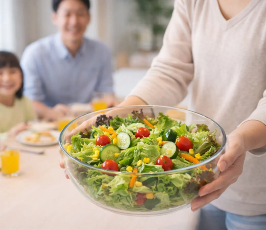 Family enjoying fresh food
