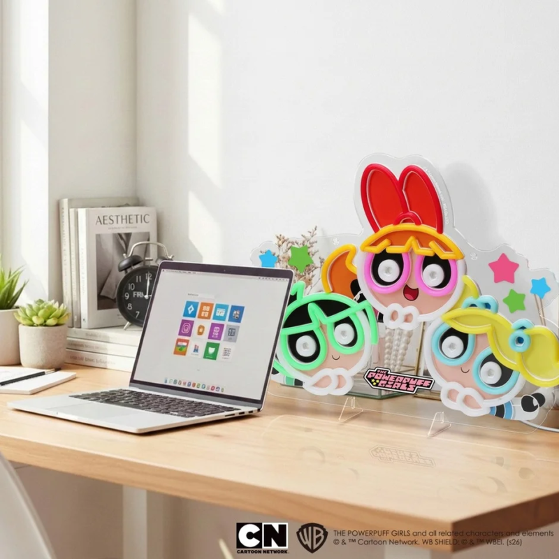 Powerpuff Girls LED light on a modern workspace
