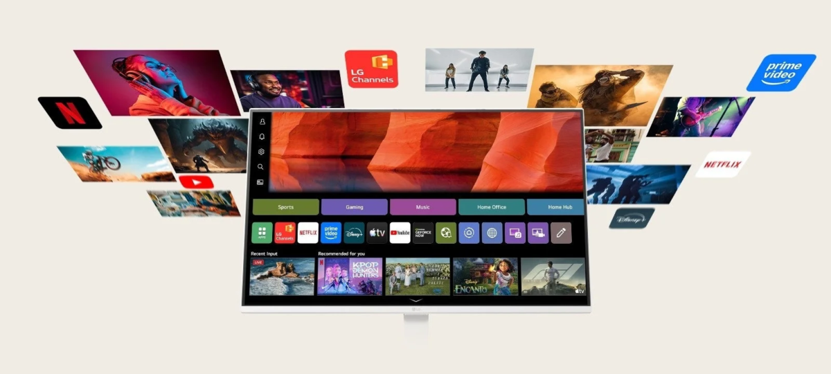 webOS UI showing various streaming apps