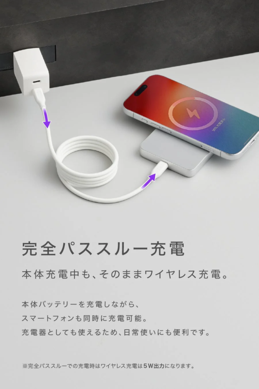 SMARTCOBY SLIMⅡ Wireless2.2 SS5K performing pass-through charging for a smartphone