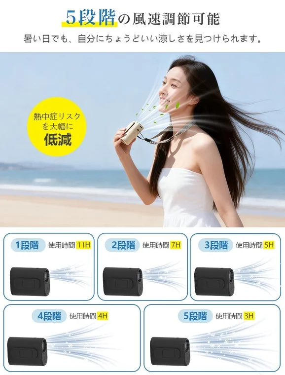 5-Level Wind Speed Adjustment Portable Fan
