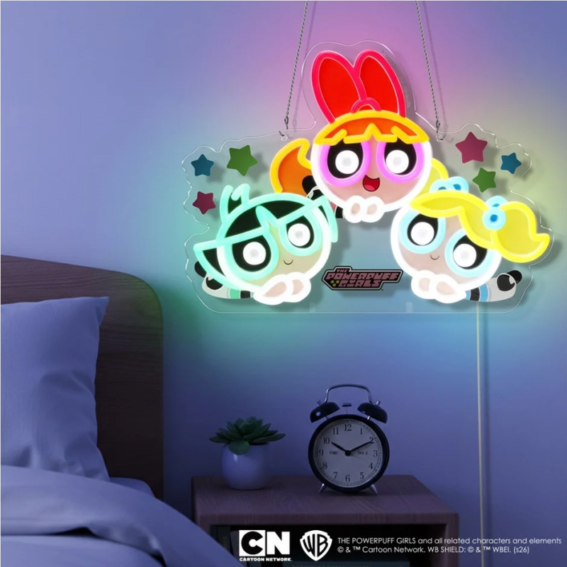 Powerpuff Girls LED neon sign in a child's room