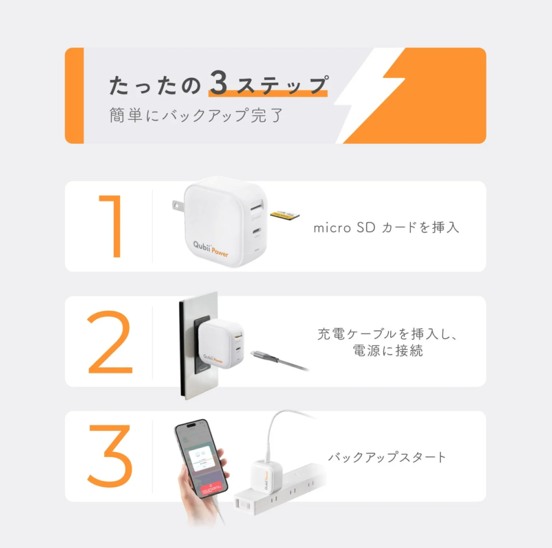 Qubii Power 3-Step Backup