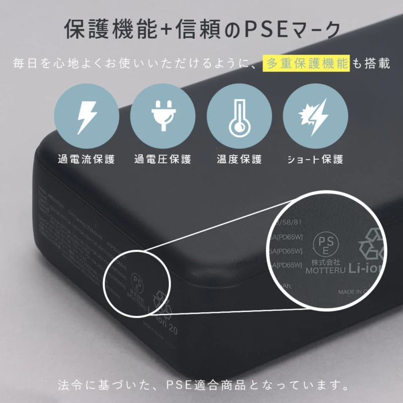 Safety features and PSE mark
