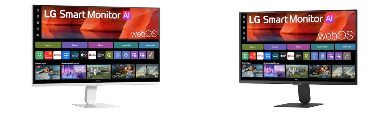 27U511SB-W and 24U511SB-B monitors displaying webOS UI