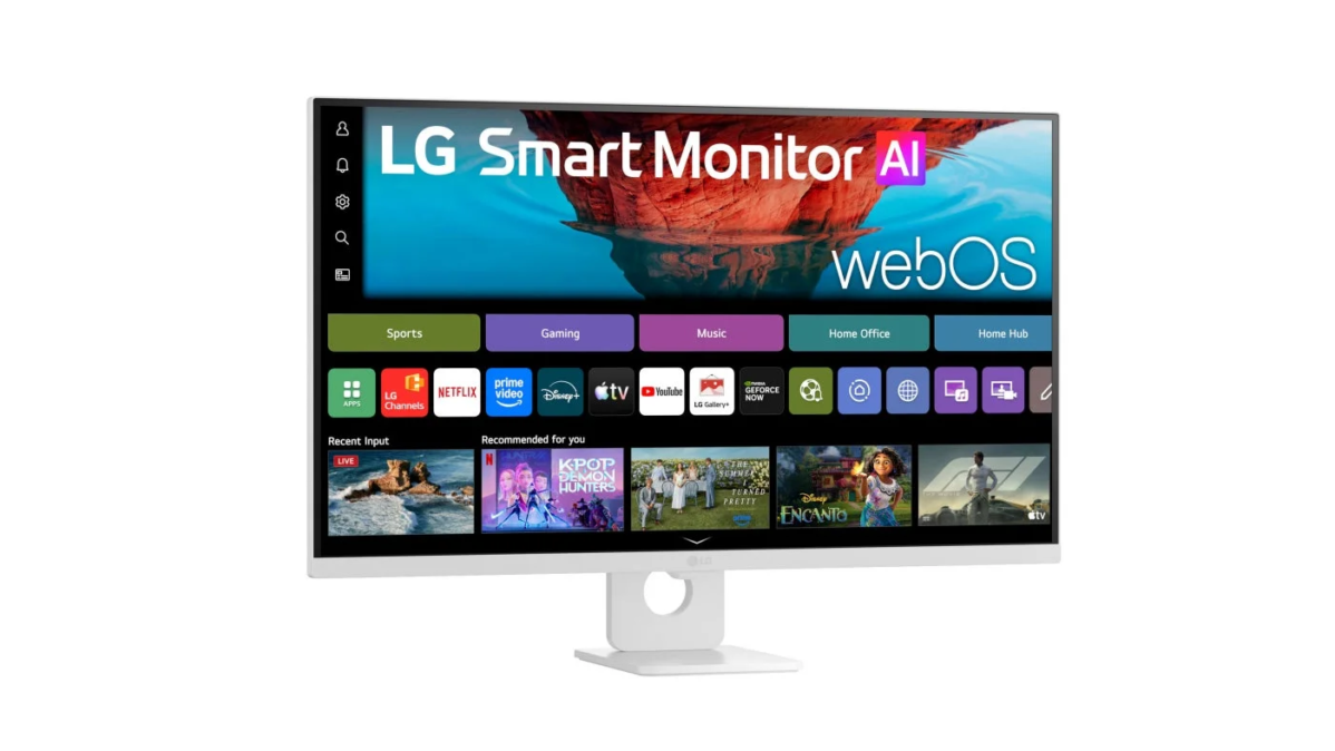 32U721SB-W monitor displaying webOS UI