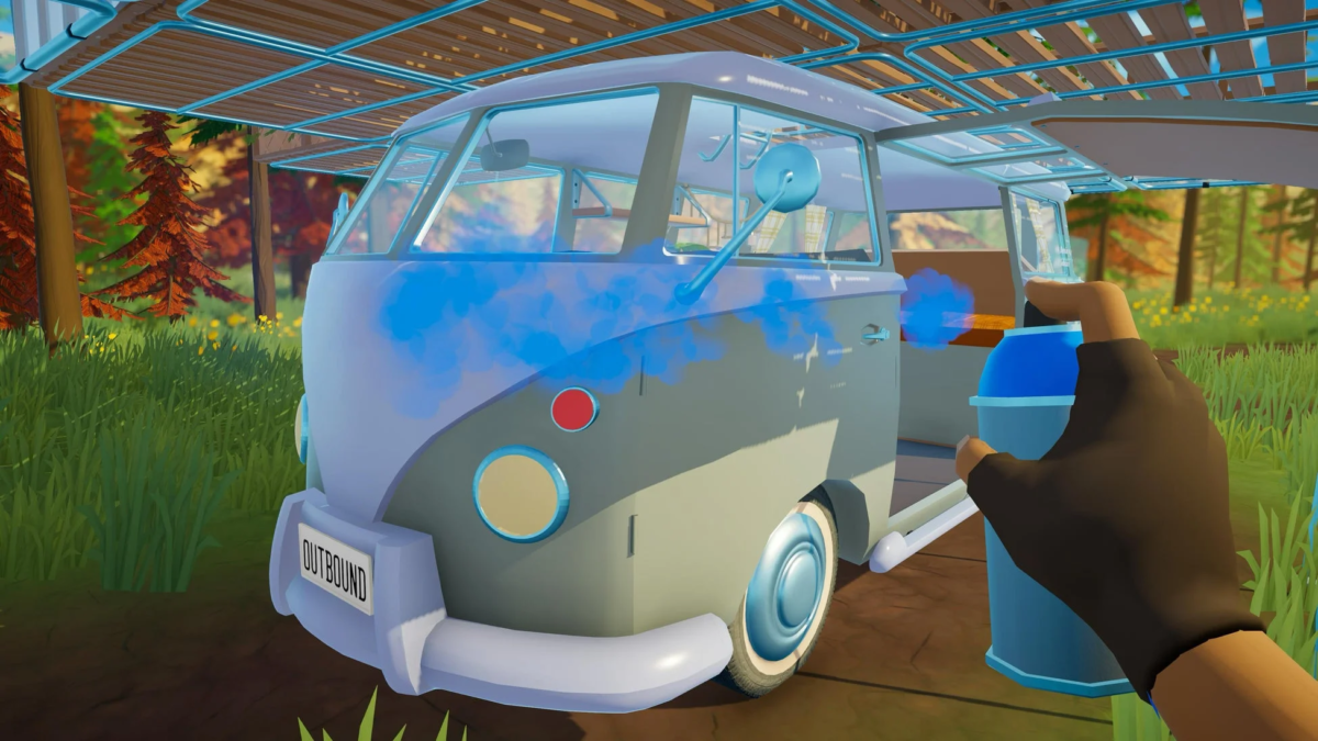 Customizing a camper with blue paint