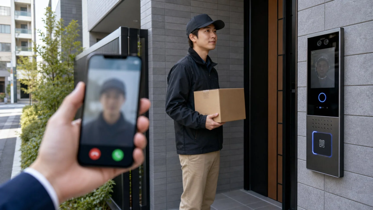 Delivery person at smart intercom
