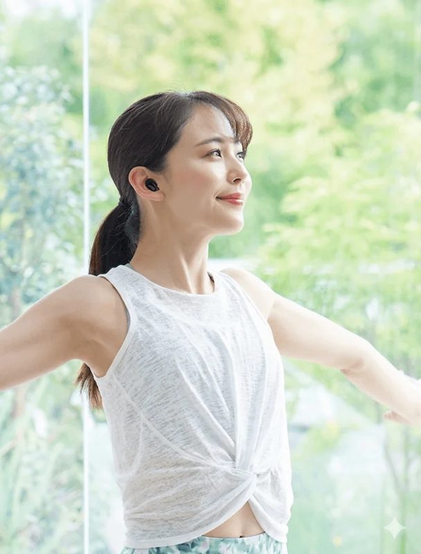 Woman exercising with earphones