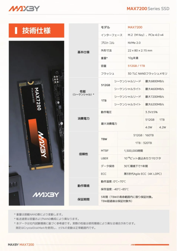 MAXBY MAX7200 Series SSD Technical Specifications
