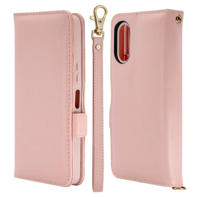 Pink Saffiano-style wallet case