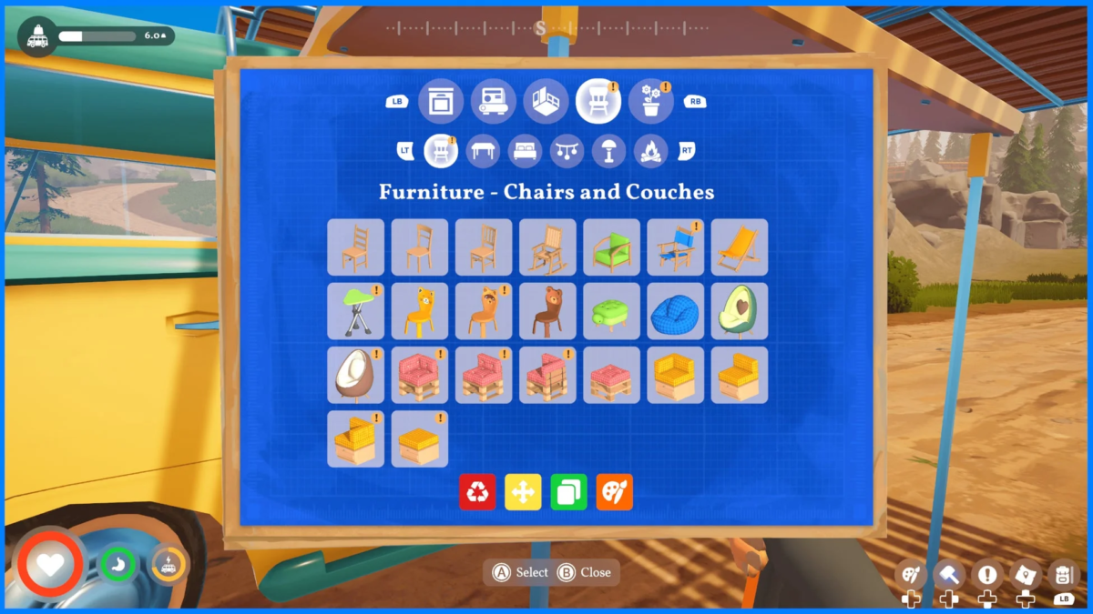 UI for selecting furniture in-game