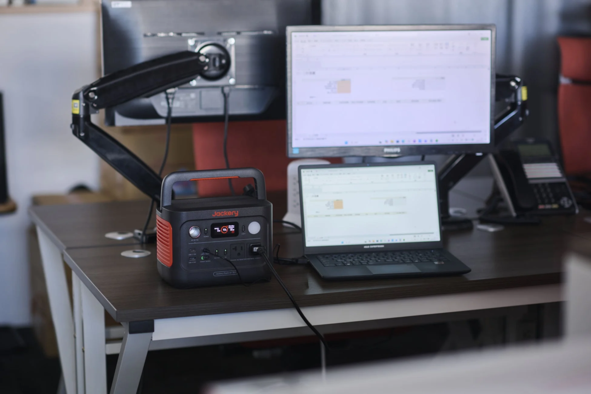 Power station in an office setting with laptop/monitor