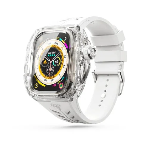 Clear Apple Watch case with white band