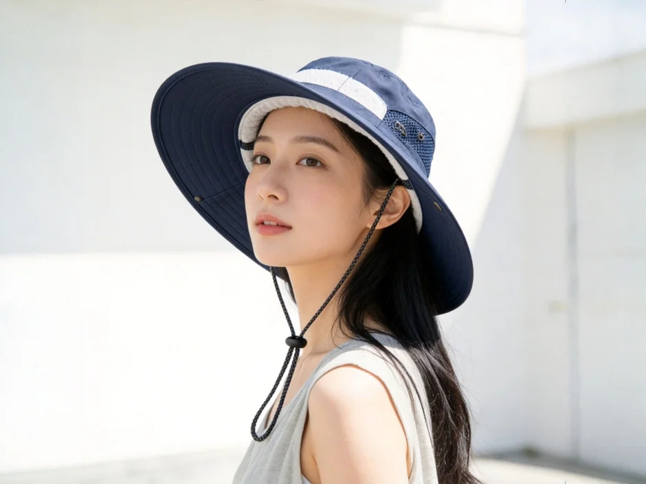 Woman wearing a wide-brimmed hat