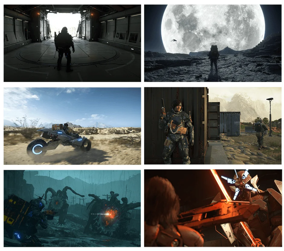 Game scenes from DEATH STRANDING 2: ON THE BEACH