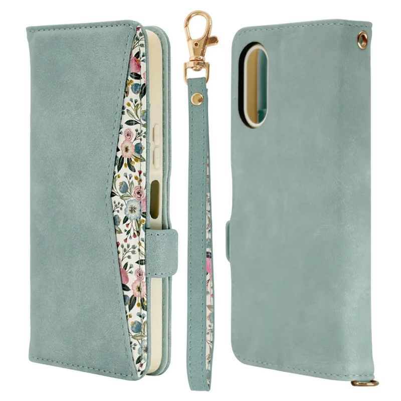 Mint green floral wallet case