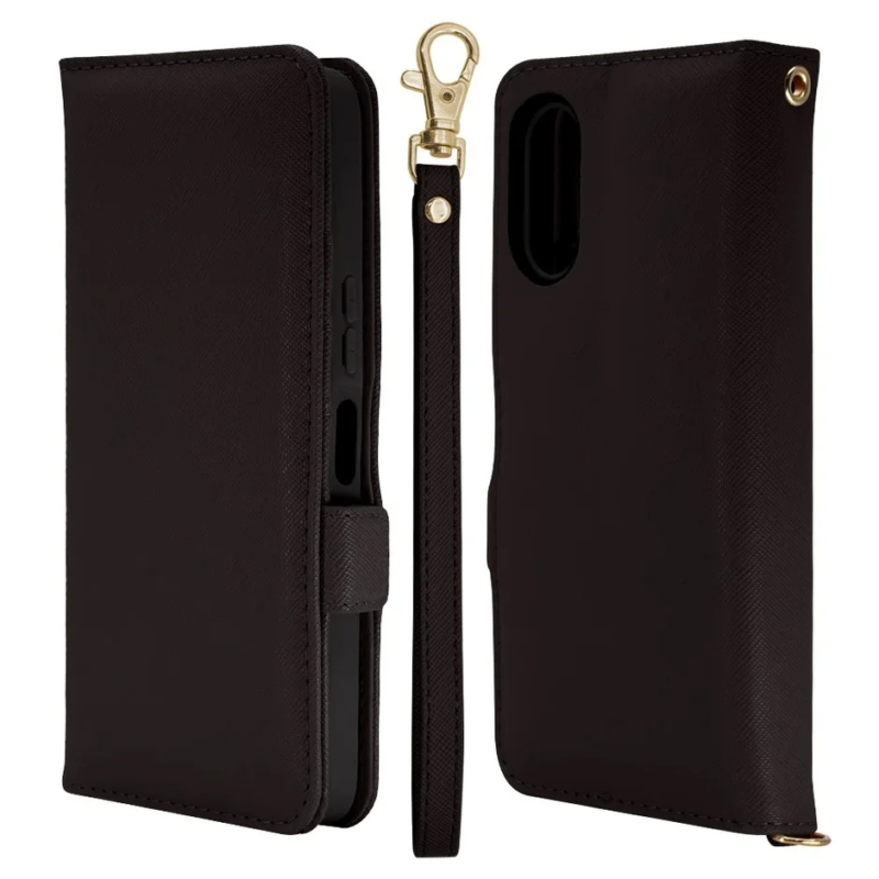 Dark brown Saffiano-style wallet case