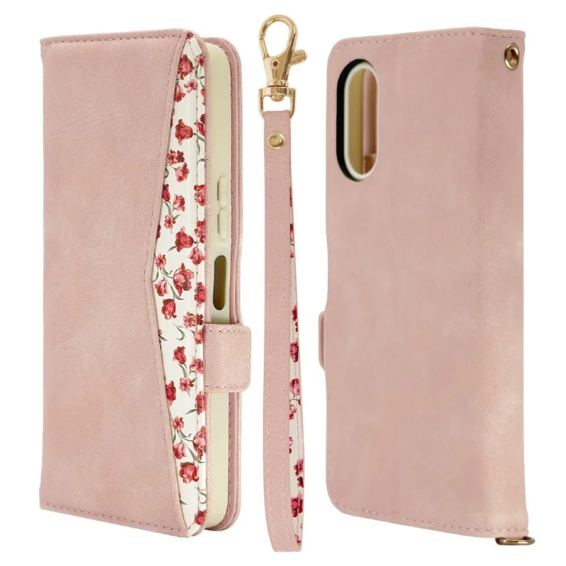 Pink floral wallet case