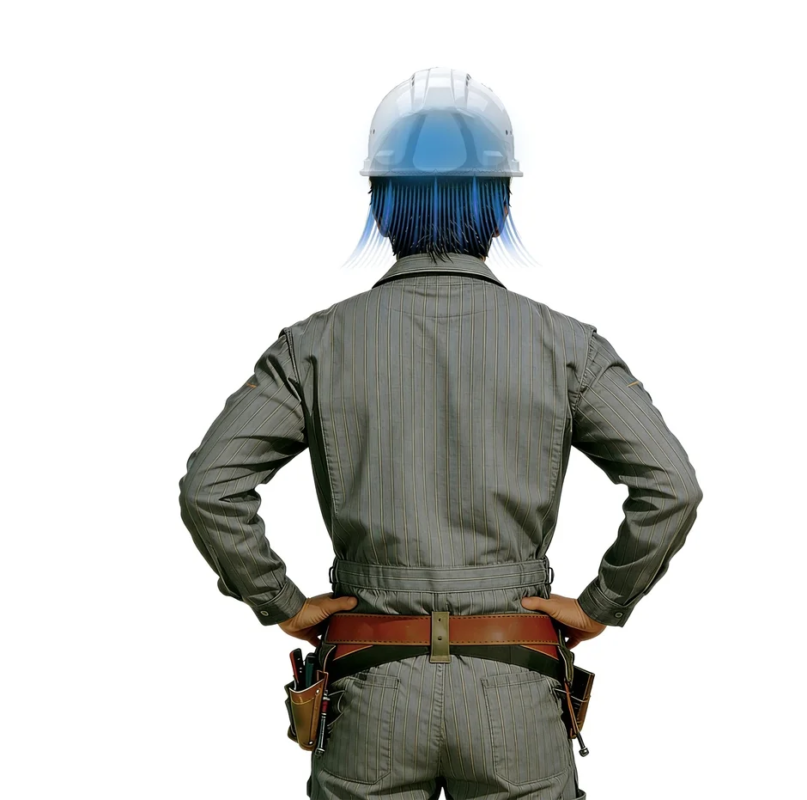 Construction worker with helmet showing cooling effect