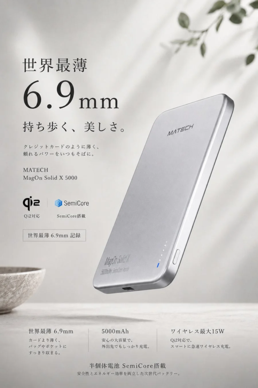 Ultra-thin design of MATECH MagOn Solid X 5000