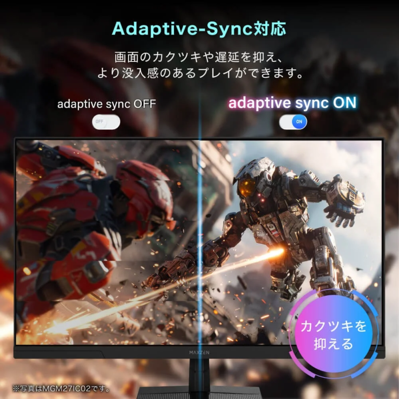 Gaming monitor, Adaptive-Sync, display, tearing, stutter, game, FPS, robot, comparison, technical description