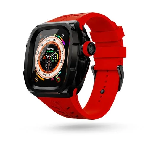Black Apple Watch case with red band