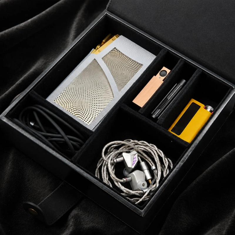Inside the Pandora case showing DAP, DAC, earphones