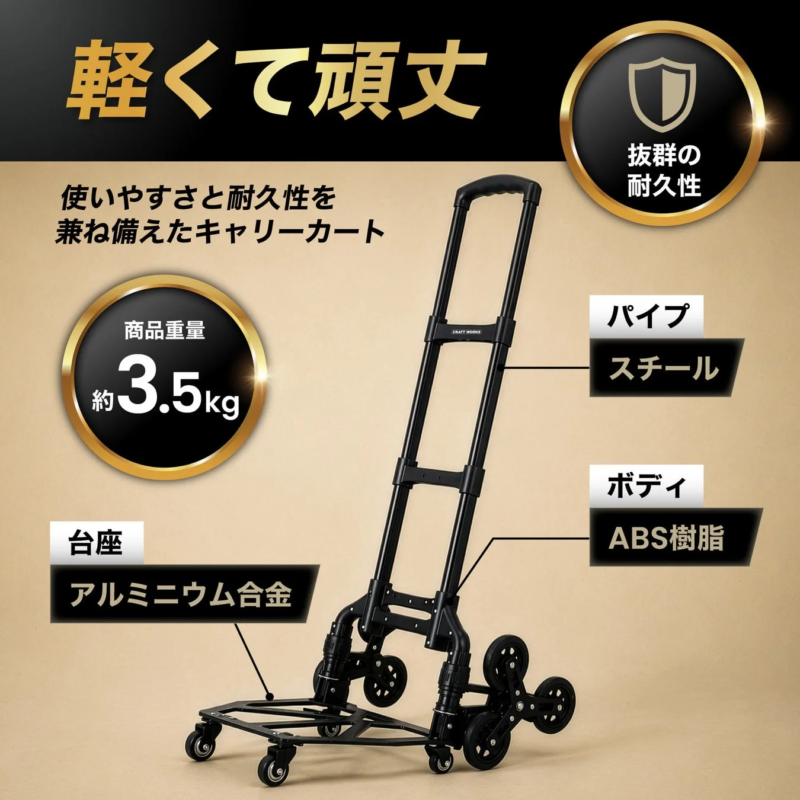 Close-up of the carry cart highlighting lightweight and sturdy materials