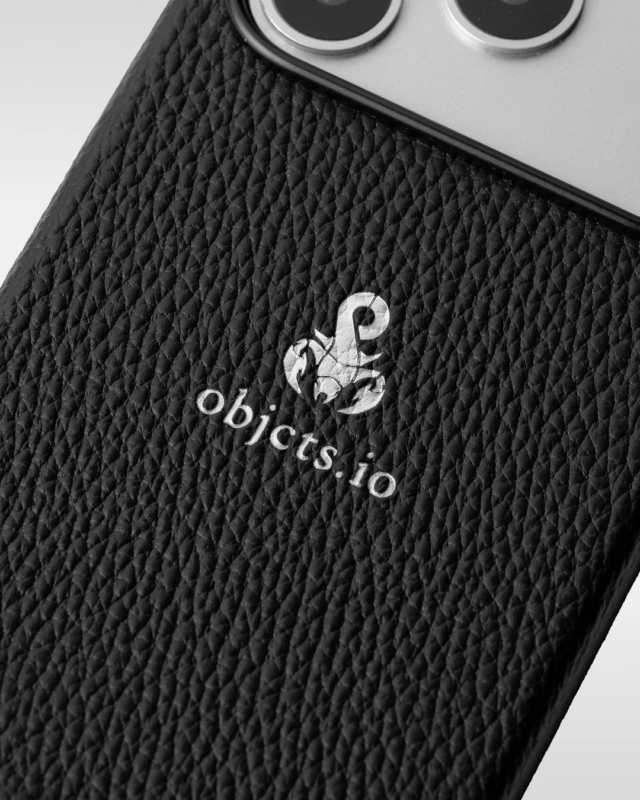 Close-up of objcts.io x SOPHNET. logo on iPhone case
