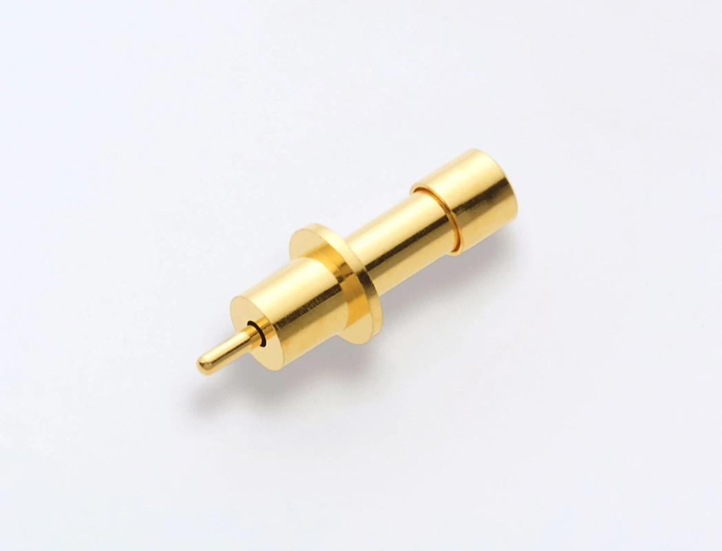 Golden electronic component, connector, pin, metal, precision part, white background