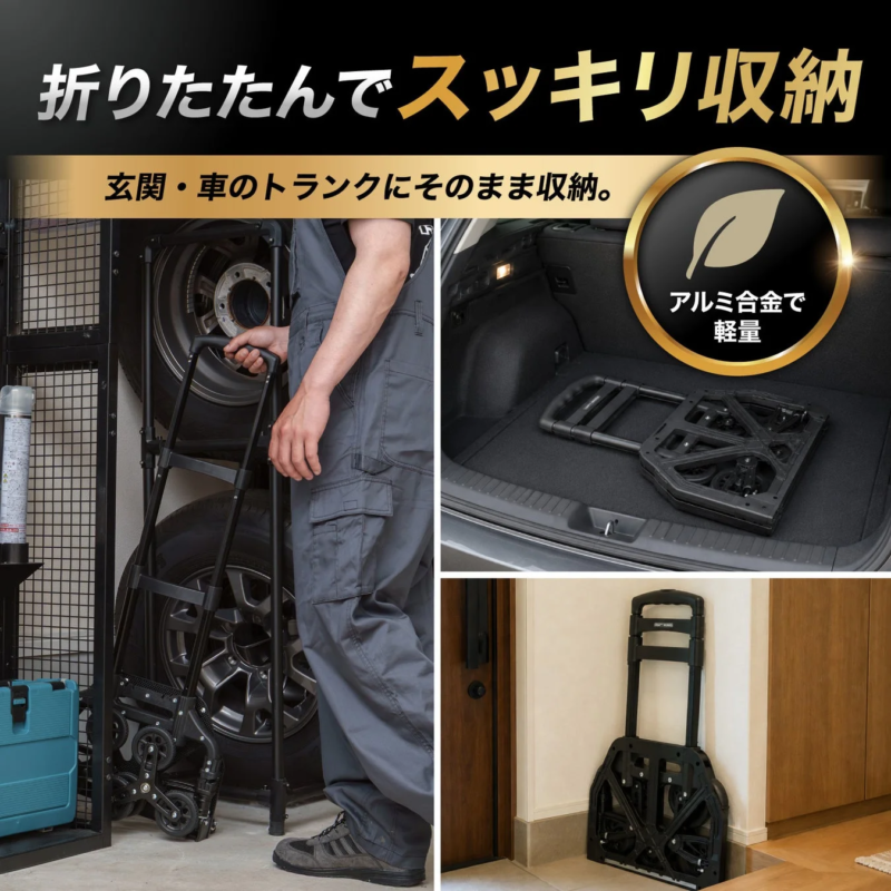 Folded carry cart stored in a compact space