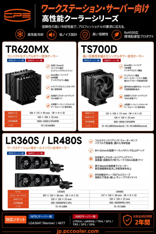 Image showing detailed specifications of the high-performance cooler series for workstations and servers