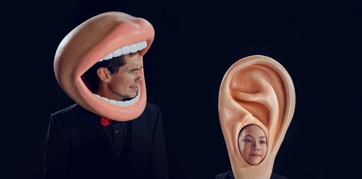 Mouth character asking Ear character