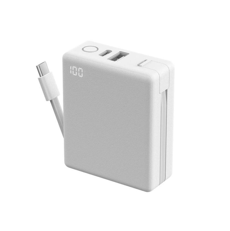 White compact mobile battery with digital display