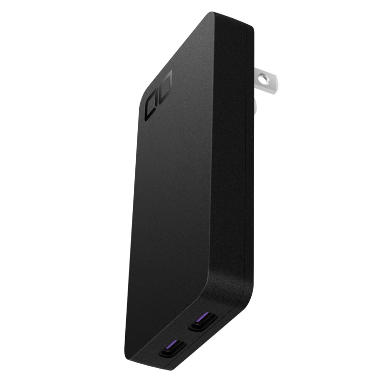 Black USB charger with two ports