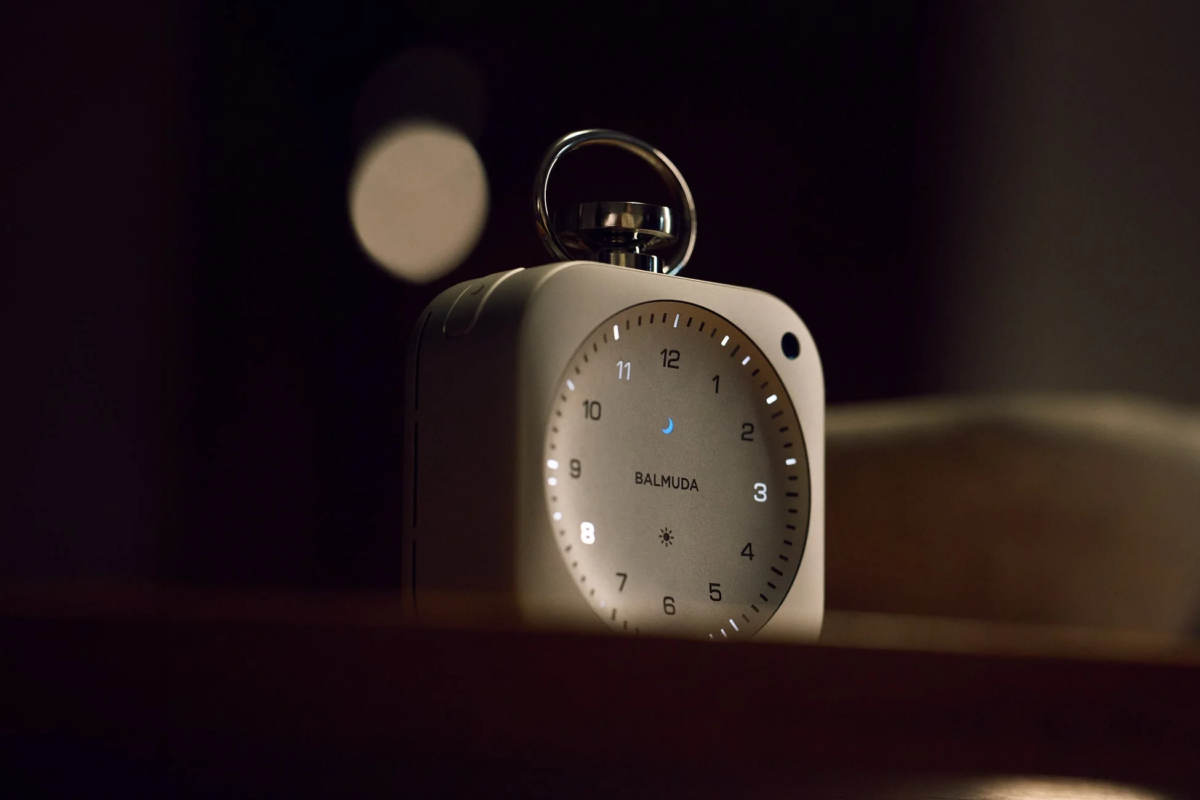 Close-up of BALMUDA The Clock with glowing dial