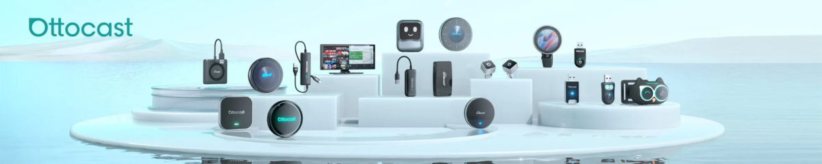 Ottocast brand car devices, dongles, adapters for wireless CarPlay/Android Auto.