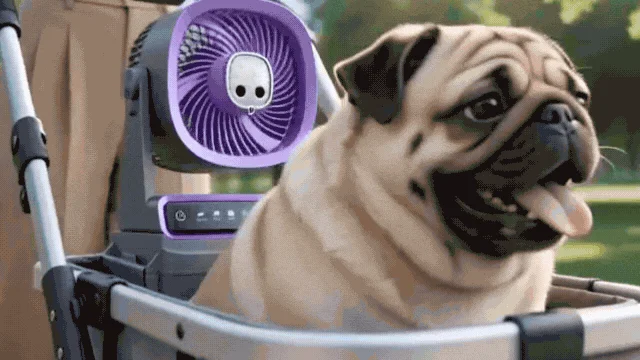 Dog enjoying the fan