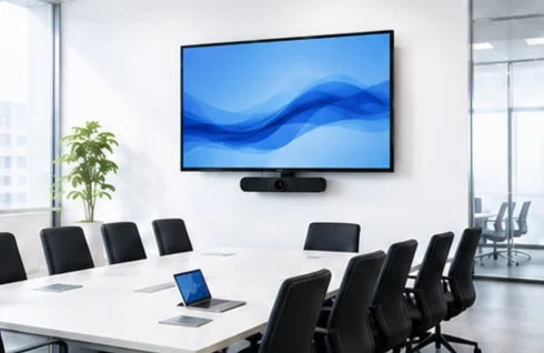 Modern meeting room with large display