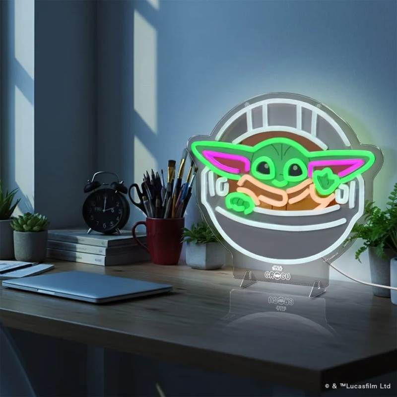 Grogu Neon Sign Desk Setup