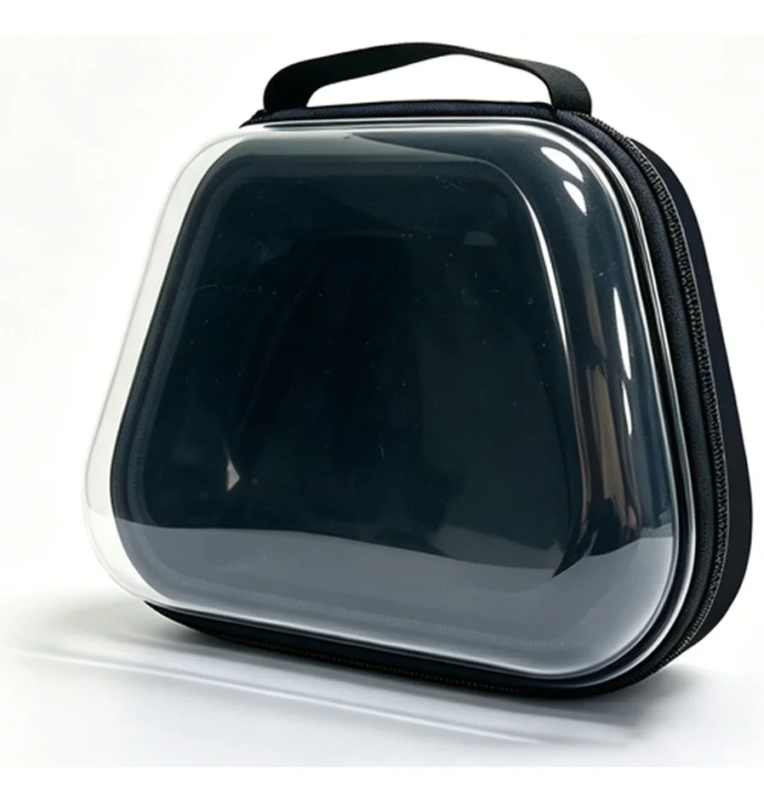 Black carrying case with transparent front panel